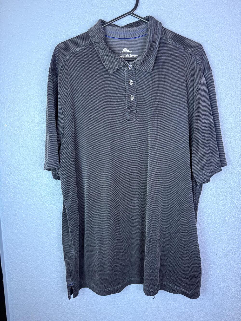Tommy Bahama Polo Shirt Mens XL Gray Geometric Tencel Modal Knit Short Sleeve